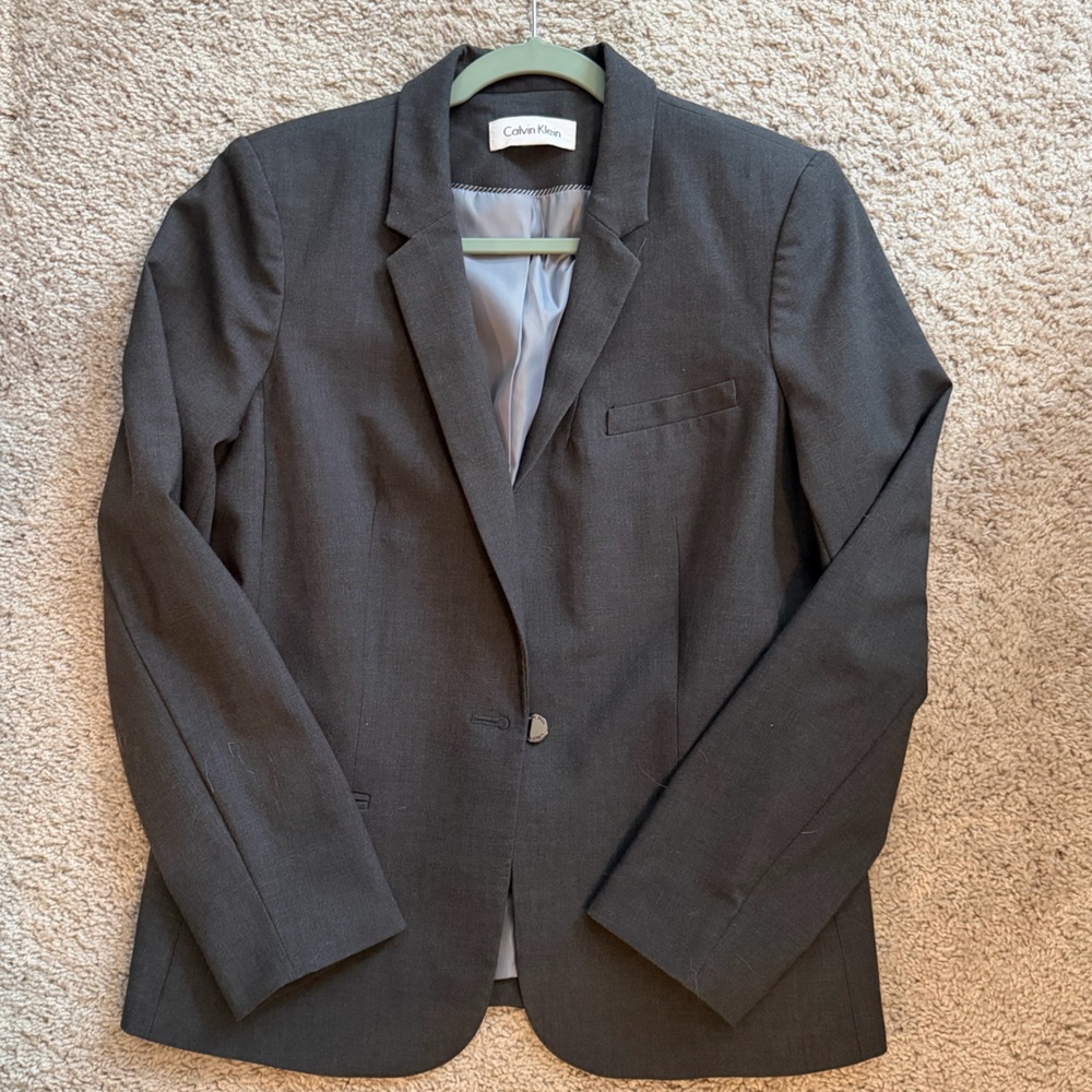 Calvin Klein Women’s Charcoal Gray Single-Button Tailored Blazer, Size 12